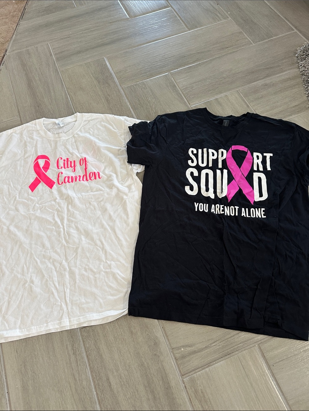 💖2 White & Black Breast Cancer Support Tees with Pink Ribbon